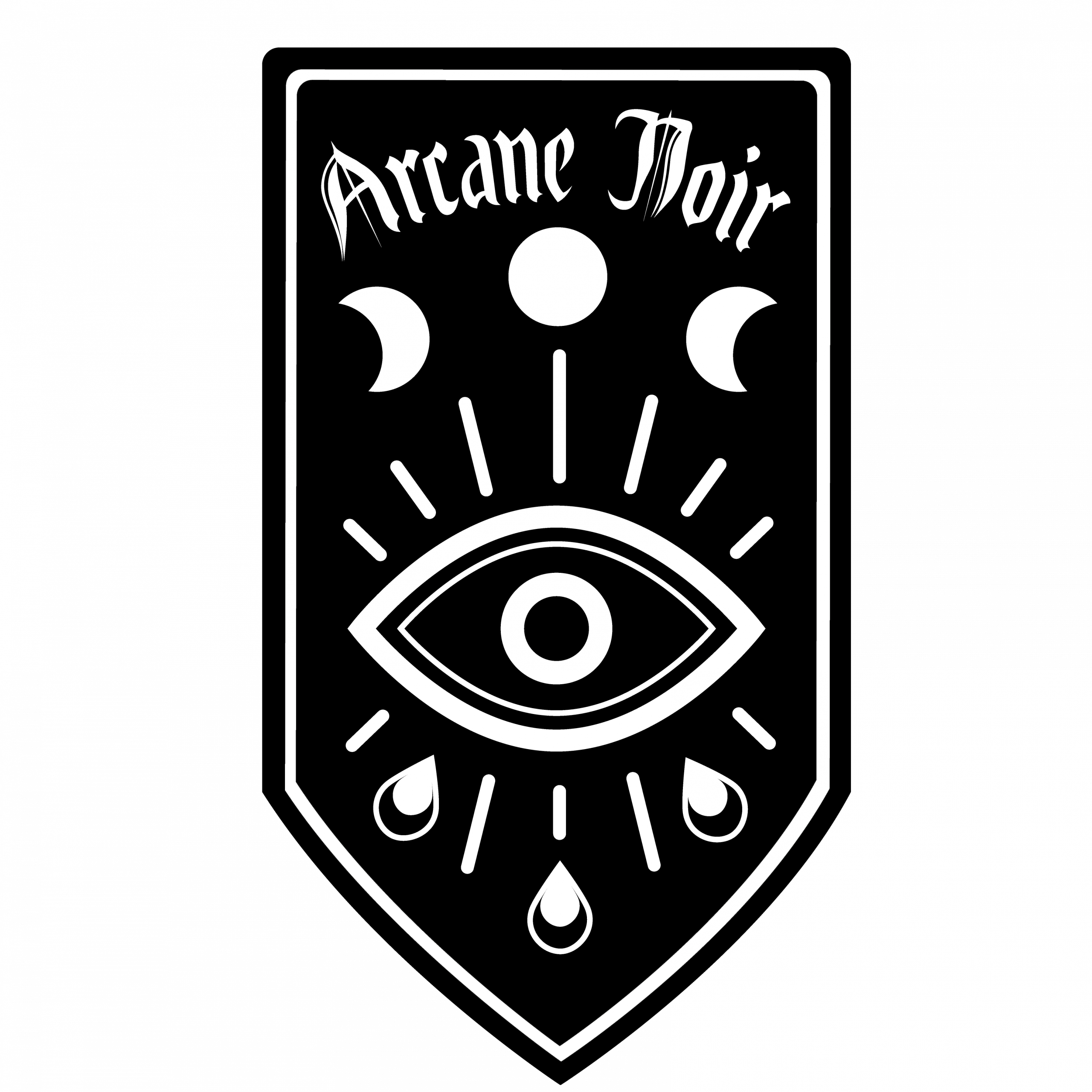 Logo Arcane Noir Boutique ésotérique et salon de tatouage lune, oeil et goutte d'encre